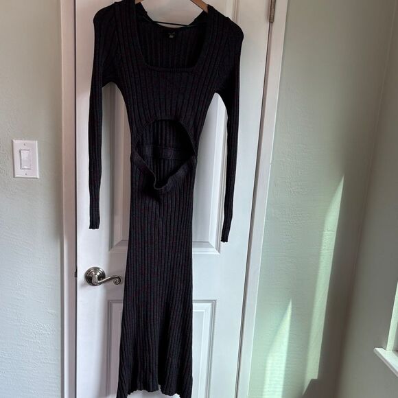 AFRM XS “Skye” Long Sleeve Ribbed Dress in Green and Burgundy Heathered Knit. - Picture 2 of 8